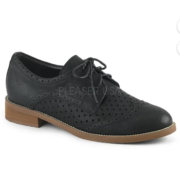 pin up couture Shoes - New HEPBURN-26 FAUX LEATHER RETRO WINGTIP HEEL OXFORD SHOES